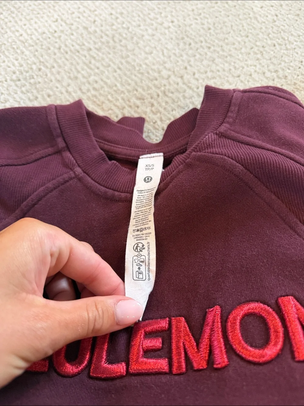 Lululemon Maroon Cropped Crewneck Sweatshirt with Red Logo